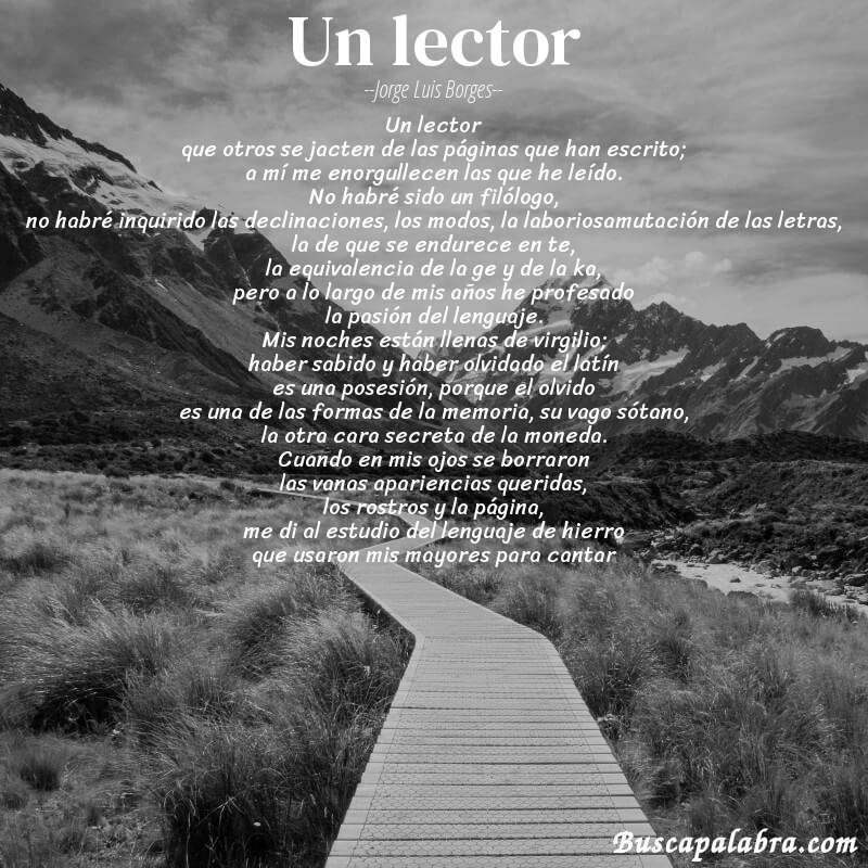 Poema un lector de Jorge Luis Borges con fondo de paisaje