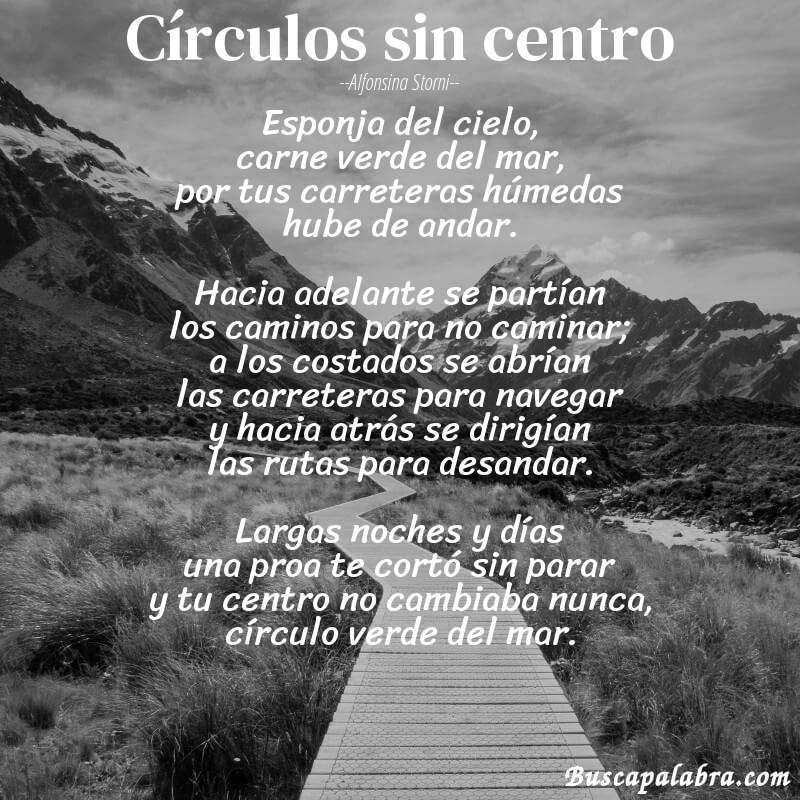 Poema Círculos sin centro de Alfonsina Storni con fondo de paisaje