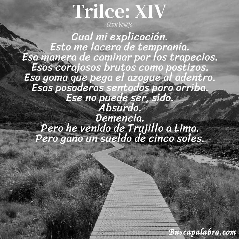 Poema Trilce: XIV de César Vallejo con fondo de paisaje