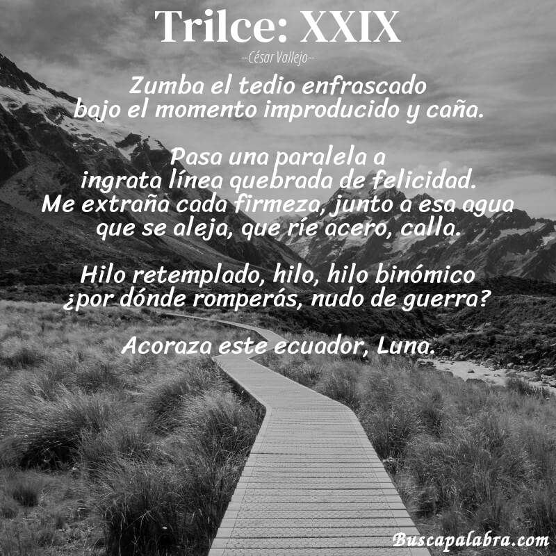 Poema Trilce: XXIX de César Vallejo con fondo de paisaje