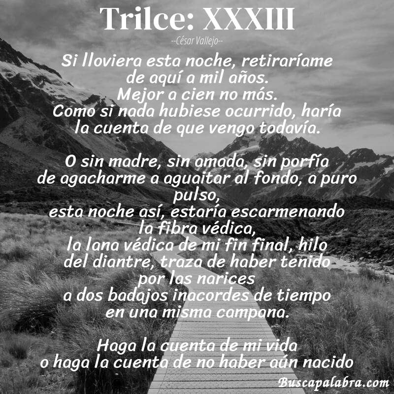 Poema Trilce: XXXIII de César Vallejo con fondo de paisaje