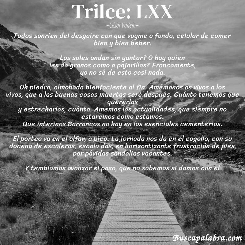 Poema Trilce: LXX de César Vallejo con fondo de paisaje