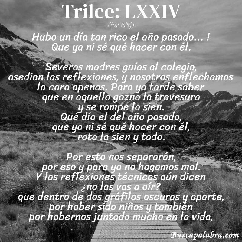 Poema Trilce: LXXIV de César Vallejo con fondo de paisaje