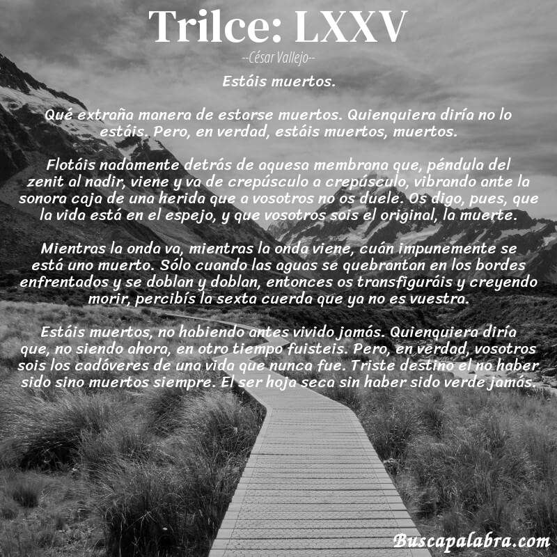 Poema Trilce: LXXV de César Vallejo con fondo de paisaje