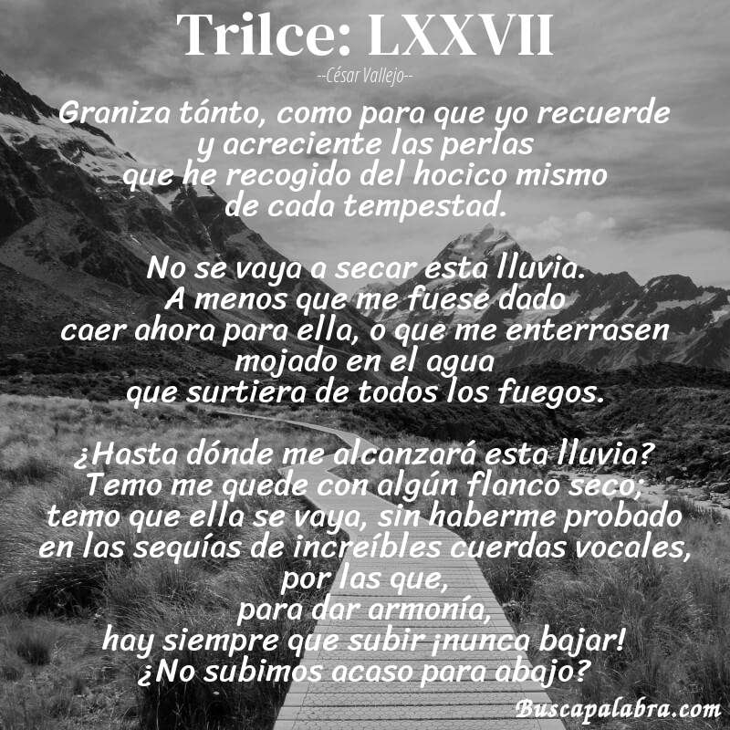 Poema Trilce: LXXVII de César Vallejo con fondo de paisaje
