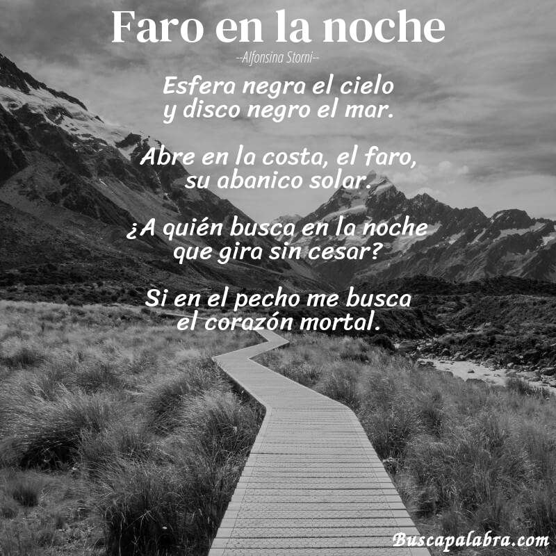 Poema Faro en la noche de Alfonsina Storni con fondo de paisaje
