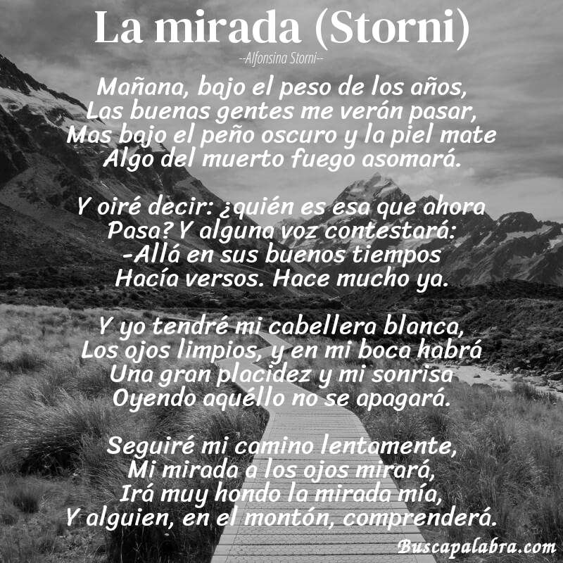 Poema La mirada (Storni) de Alfonsina Storni con fondo de paisaje