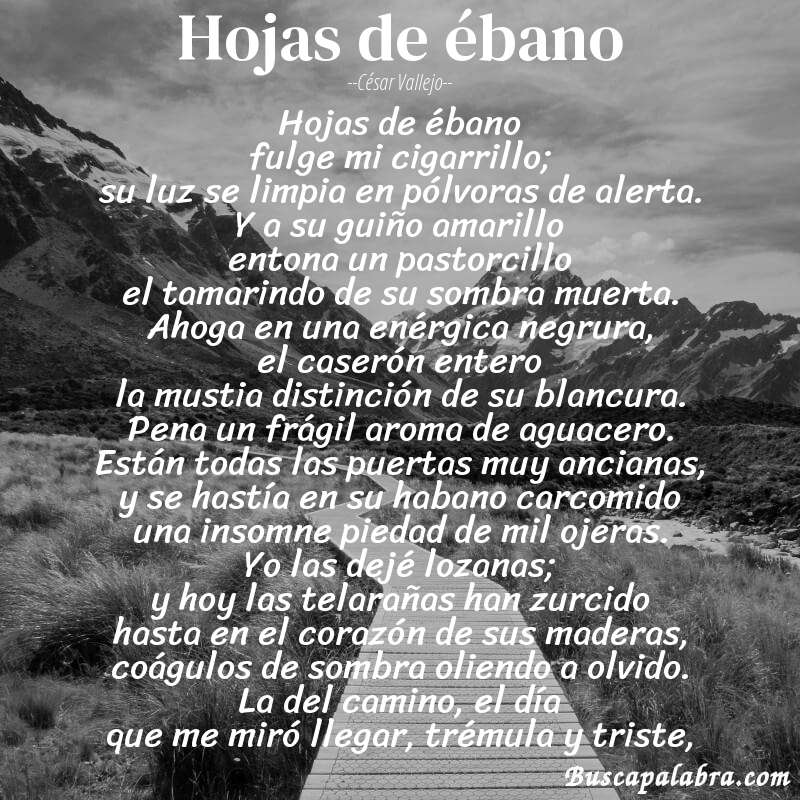 Poema hojas de ébano de César Vallejo con fondo de paisaje