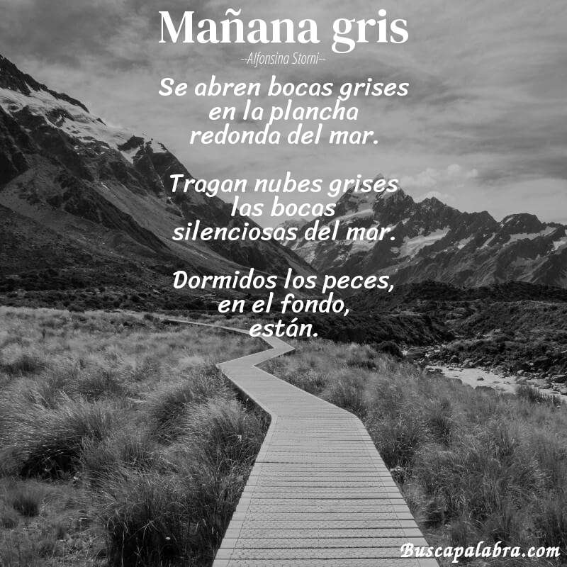 Poema Mañana gris de Alfonsina Storni con fondo de paisaje