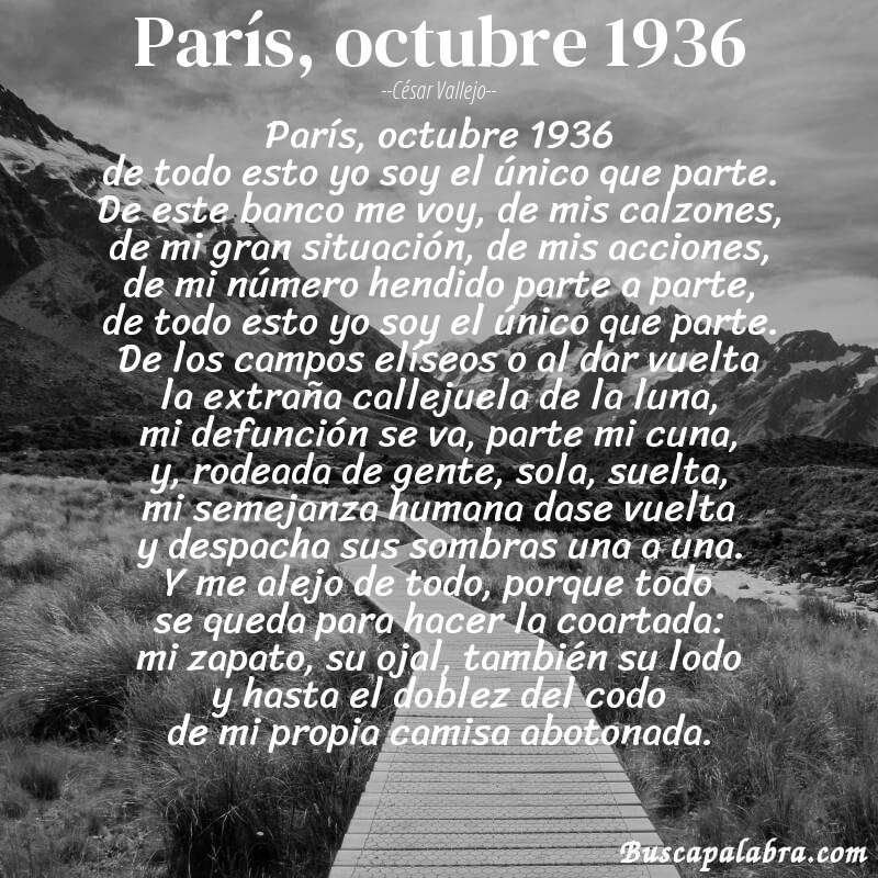 Poema parís, octubre 1936 de César Vallejo con fondo de paisaje