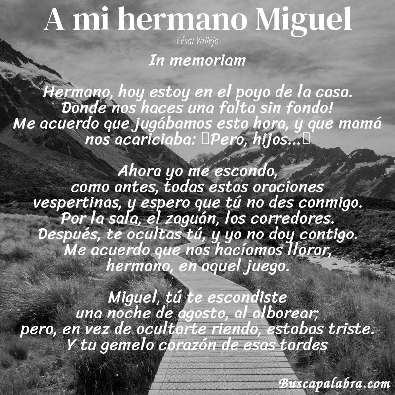 Poema A mi hermano Miguel de César Vallejo con fondo de paisaje