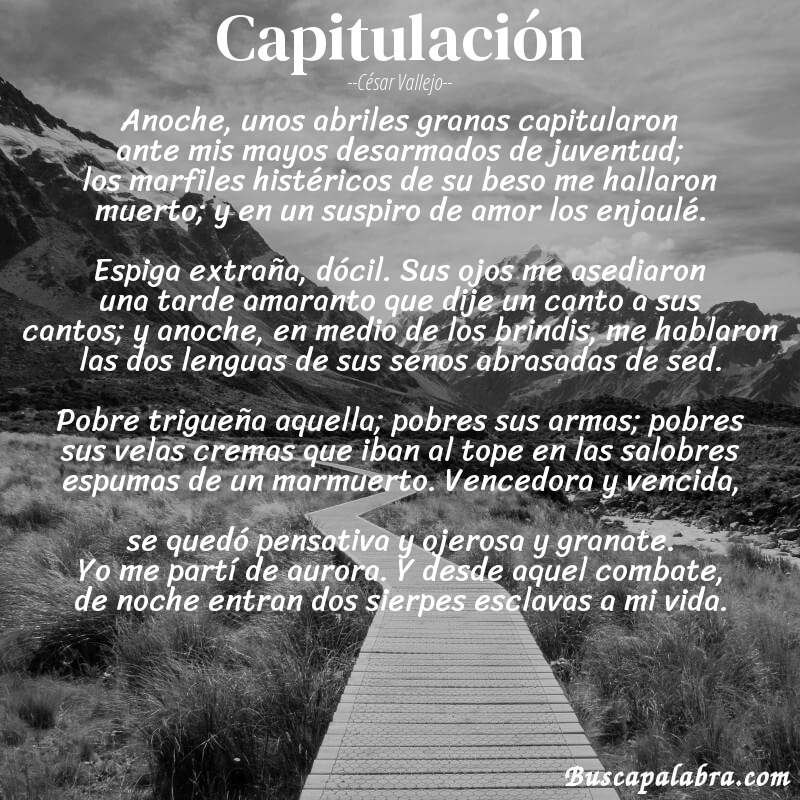 Poema Capitulación de César Vallejo con fondo de paisaje