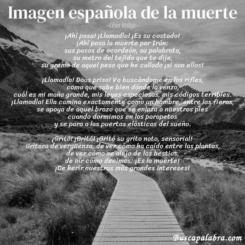 Poema Imagen española de la muerte de César Vallejo con fondo de paisaje