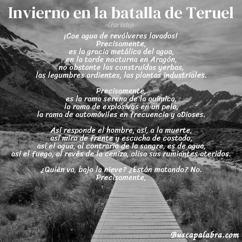 Poema Invierno en la batalla de Teruel de César Vallejo con fondo de paisaje