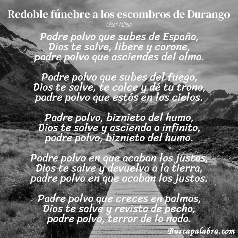 Poema Redoble fúnebre a los escombros de Durango de César Vallejo con fondo de paisaje