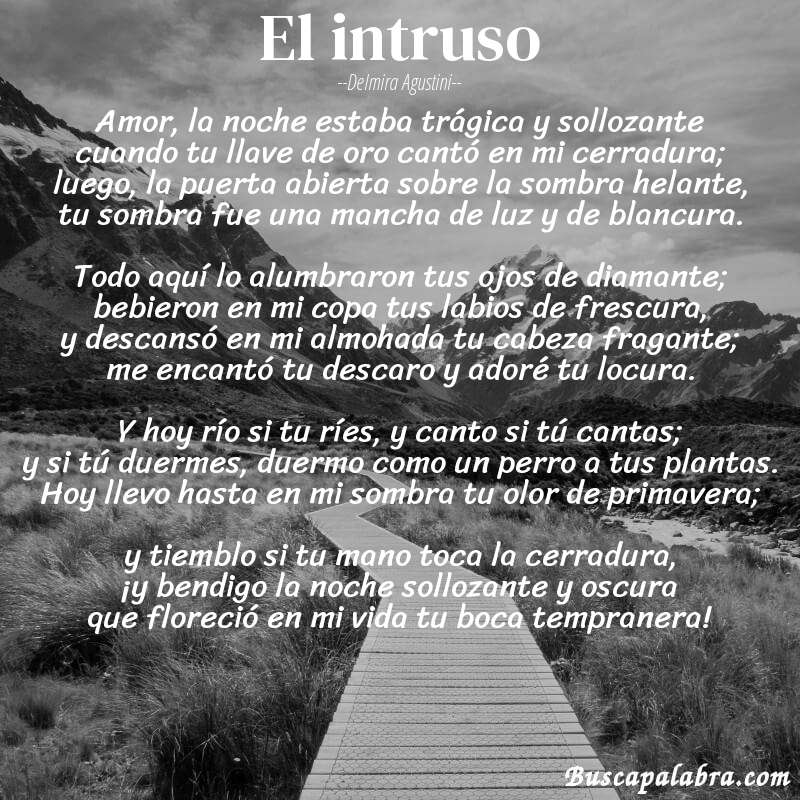 Poema El intruso de Delmira Agustini con fondo de paisaje