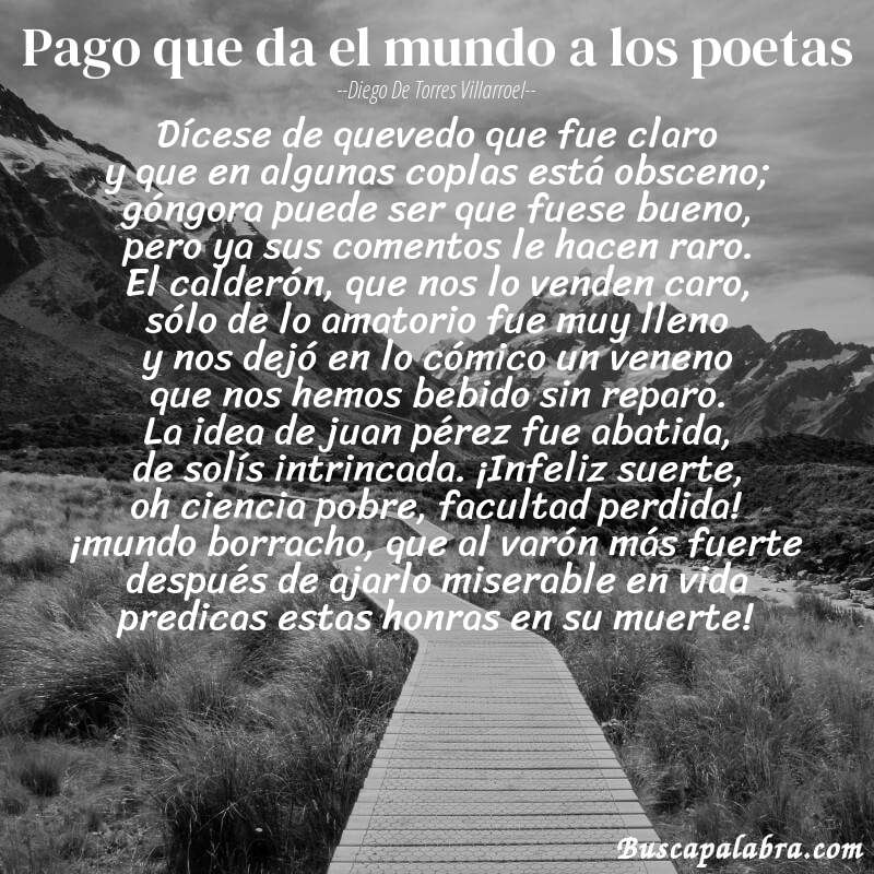 Poema pago que da el mundo a los poetas de Diego de Torres Villarroel con fondo de paisaje