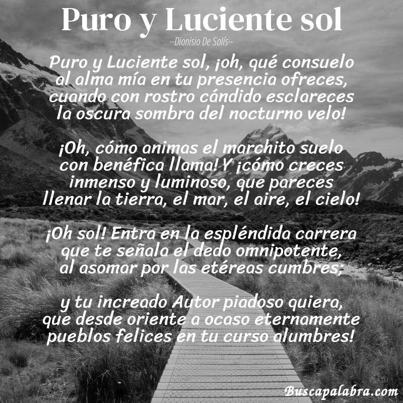 Poema Puro y Luciente sol de Dionisio de Solís con fondo de paisaje