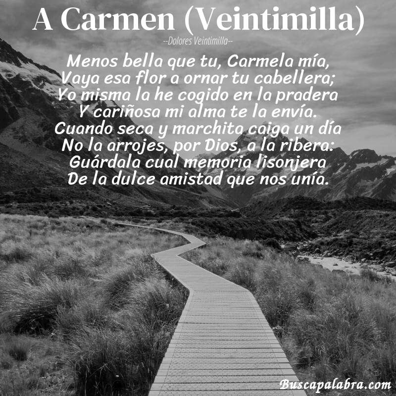 Poema A Carmen (Veintimilla) de Dolores Veintimilla con fondo de paisaje