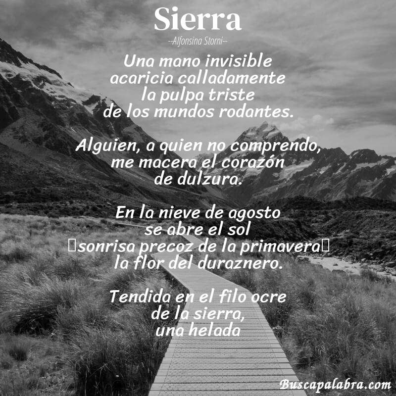 Poema Sierra de Alfonsina Storni con fondo de paisaje