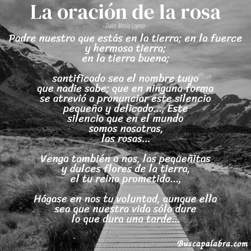 Poema la oración de la rosa de Dulce María Loynaz con fondo de paisaje