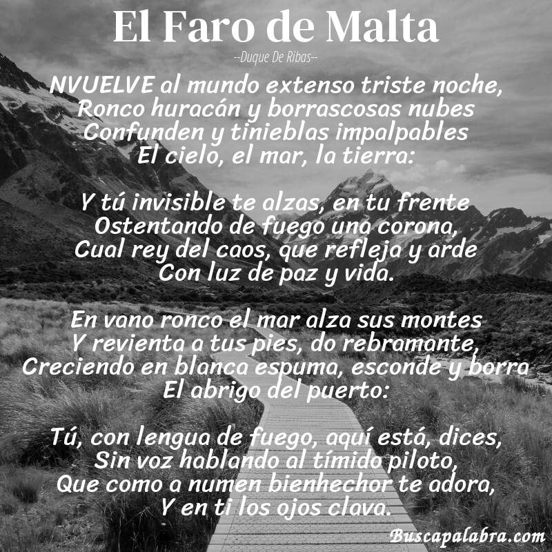 Poema El Faro de Malta de Duque de Ribas con fondo de paisaje