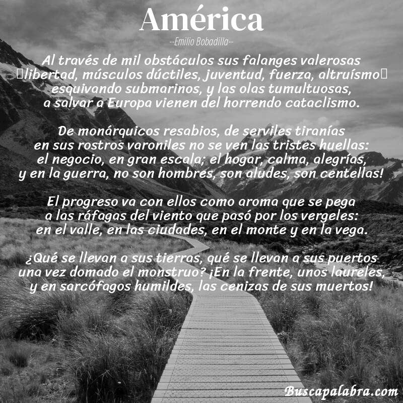 Poema América de Emilio Bobadilla con fondo de paisaje