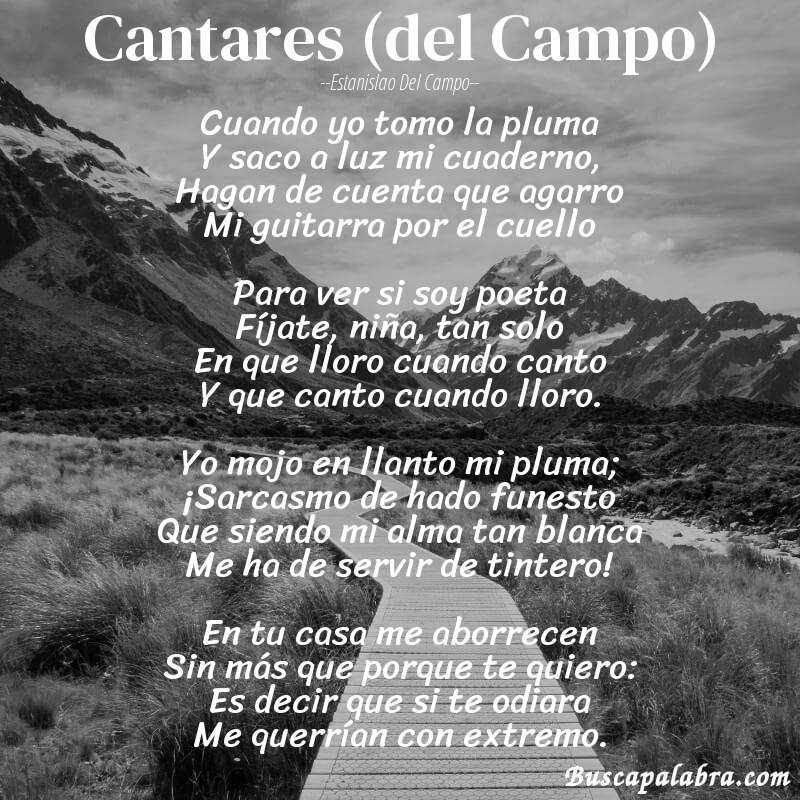Poema Cantares (del Campo) de Estanislao del Campo con fondo de paisaje