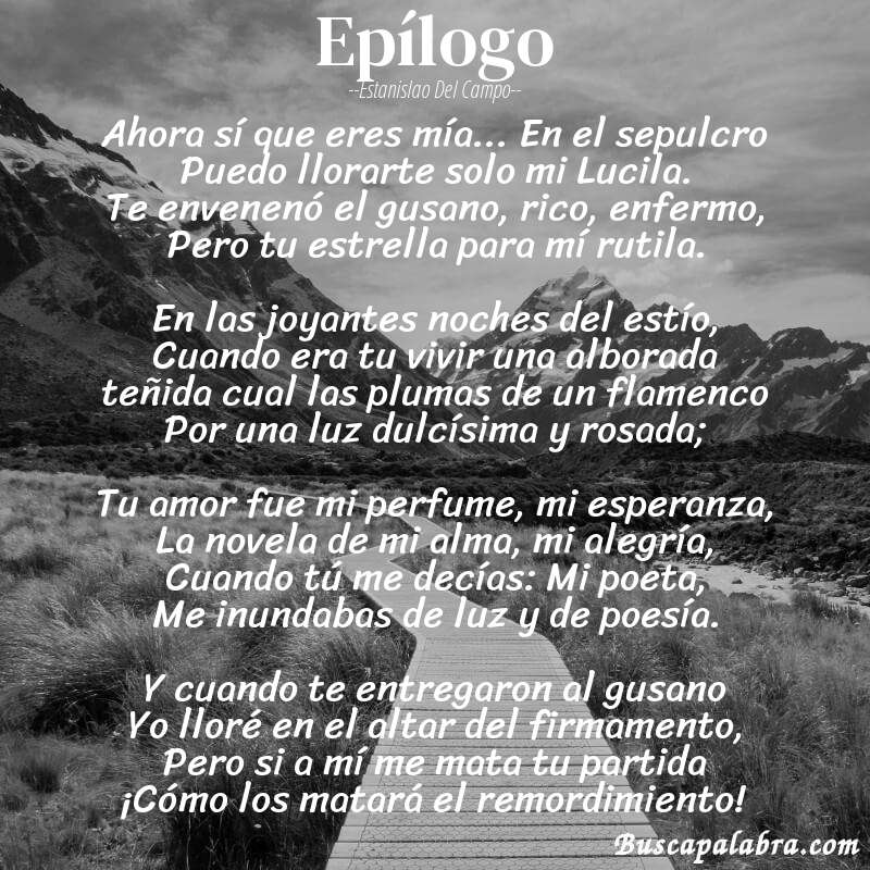 Poema Epílogo de Estanislao del Campo con fondo de paisaje