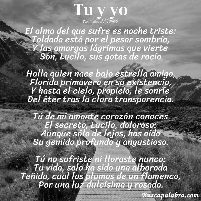 Poema Tu y yo de Estanislao del Campo con fondo de paisaje
