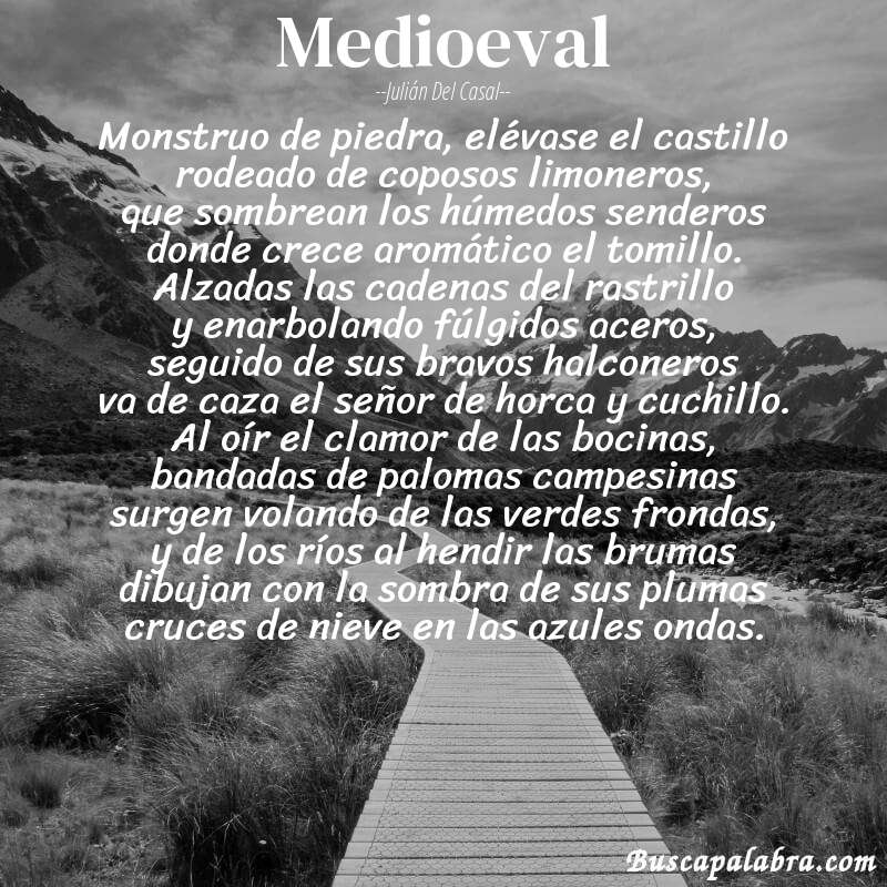 Poema medioeval de Julián del Casal con fondo de paisaje