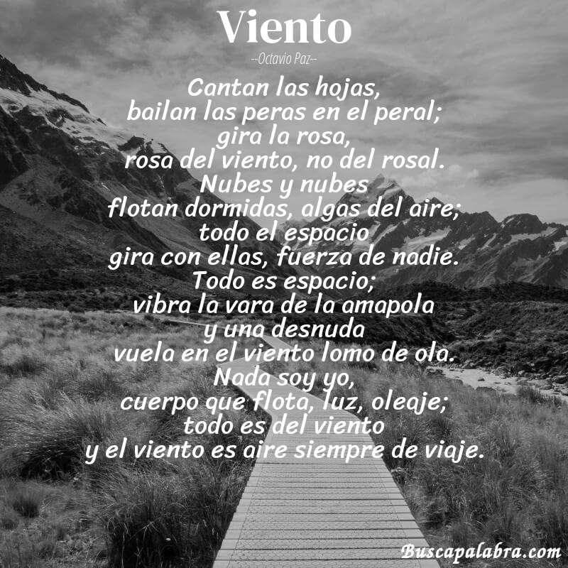 Poema viento de Octavio Paz con fondo de paisaje