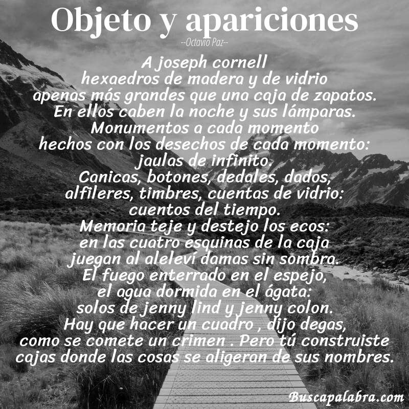 Poema objeto y apariciones de Octavio Paz con fondo de paisaje