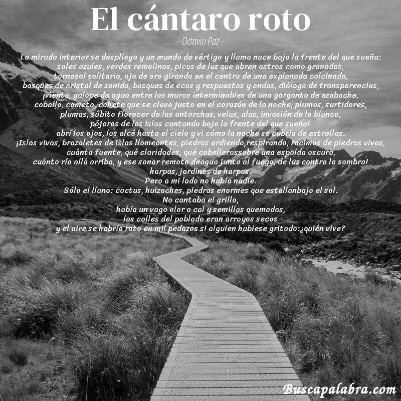 Poema el cántaro roto de Octavio Paz con fondo de paisaje