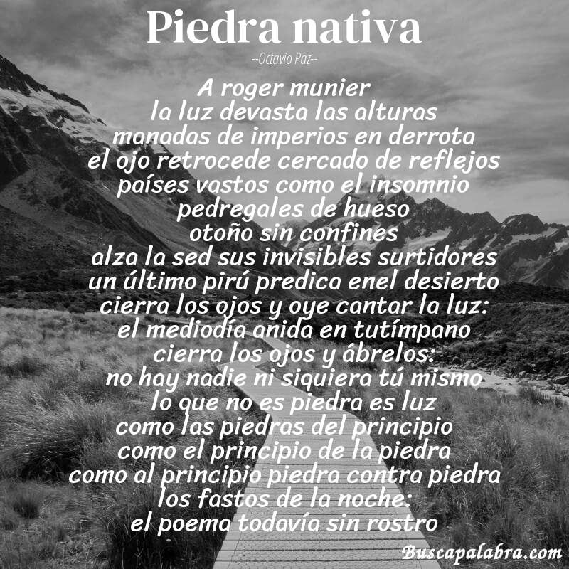 Poema piedra nativa de Octavio Paz con fondo de paisaje