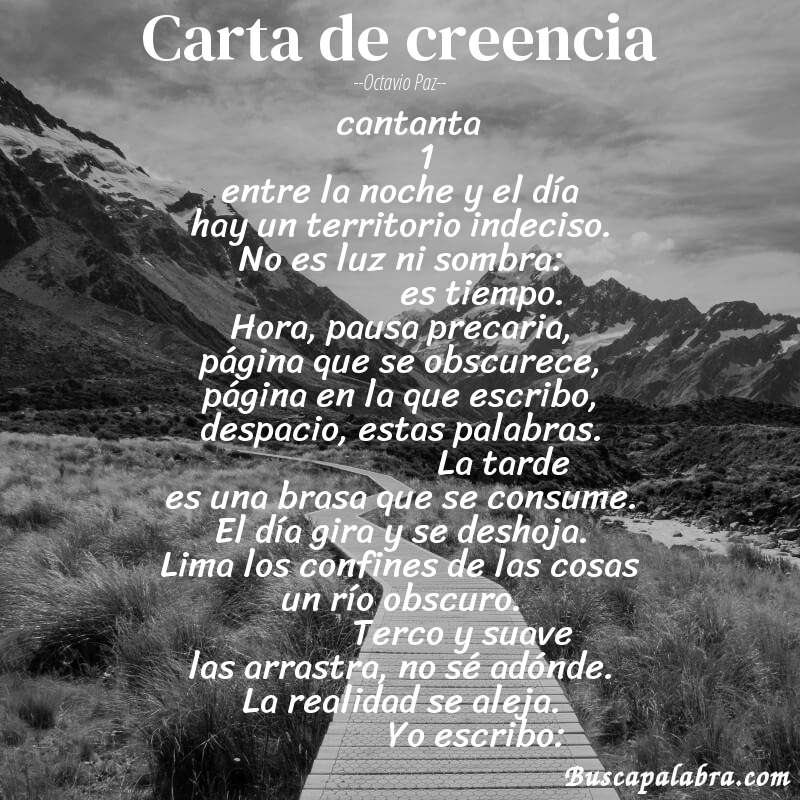 Poema carta de creencia de Octavio Paz con fondo de paisaje