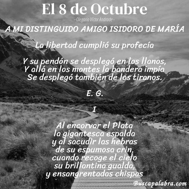Poema El 8 de Octubre de Olegario Víctor Andrade con fondo de paisaje