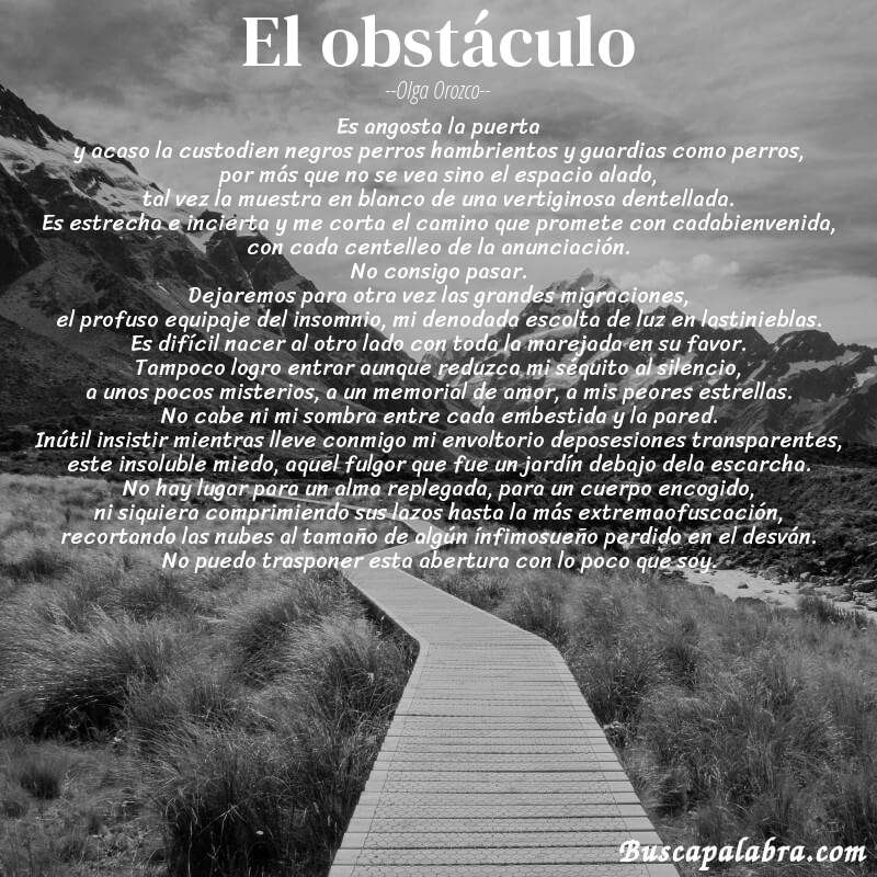 Poema el obstáculo de Olga Orozco con fondo de paisaje