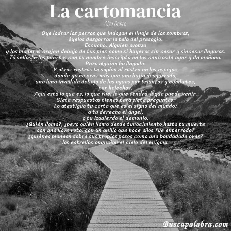 Poema la cartomancia de Olga Orozco con fondo de paisaje