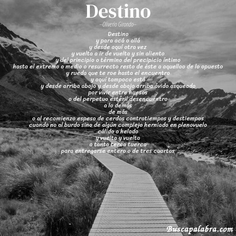 Poema destino de Oliverio Girondo con fondo de paisaje