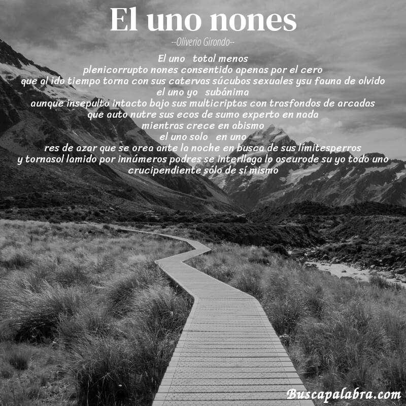 Poema el uno nones de Oliverio Girondo con fondo de paisaje