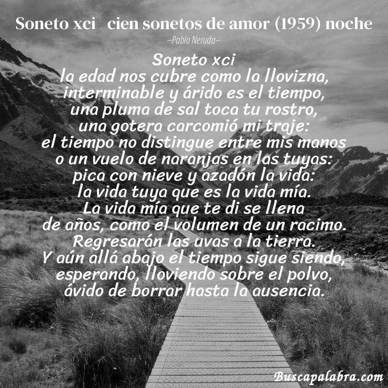 Poema soneto xci   cien sonetos de amor (1959) noche de Pablo Neruda con fondo de paisaje
