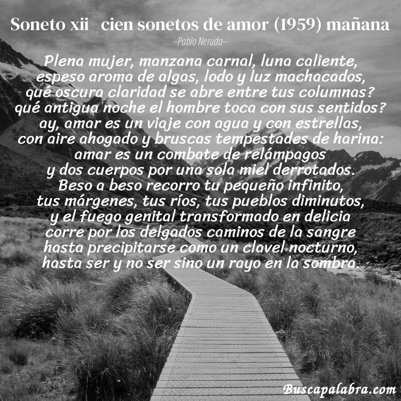 Poema soneto xii   cien sonetos de amor (1959) mañana de Pablo Neruda con fondo de paisaje