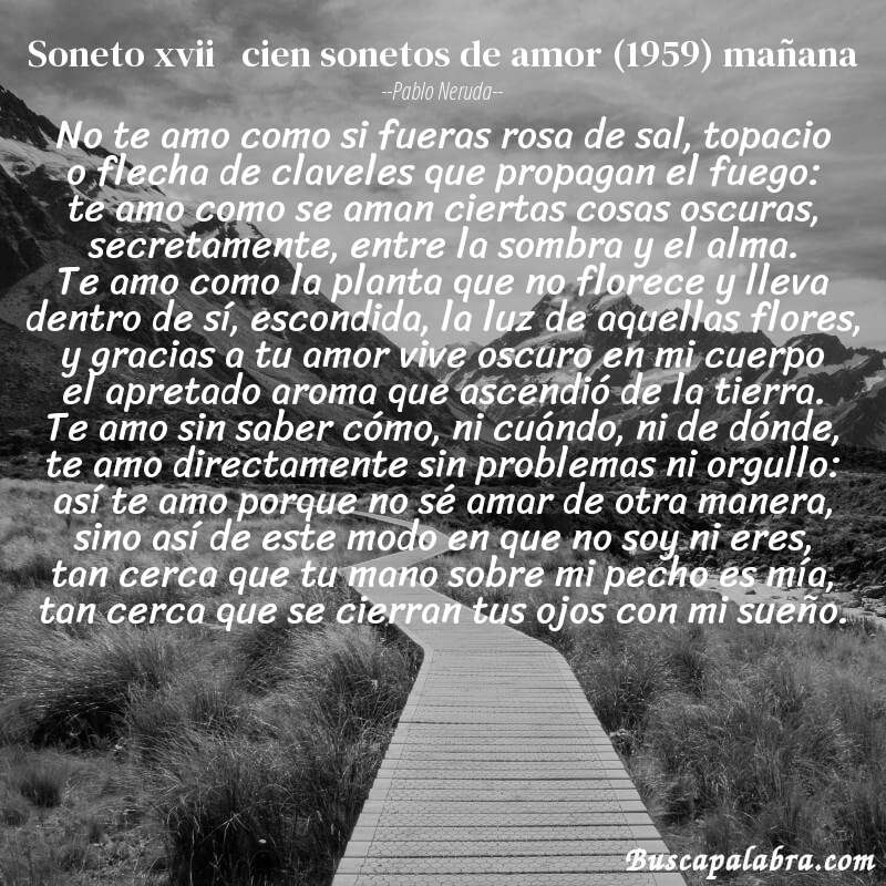 Poema soneto xvii   cien sonetos de amor (1959) mañana de Pablo Neruda con fondo de paisaje