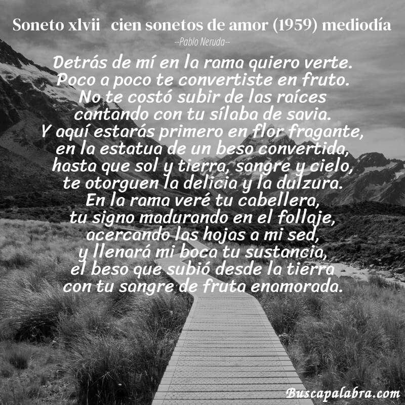 Poema soneto xlvii   cien sonetos de amor (1959) mediodía de Pablo Neruda con fondo de paisaje