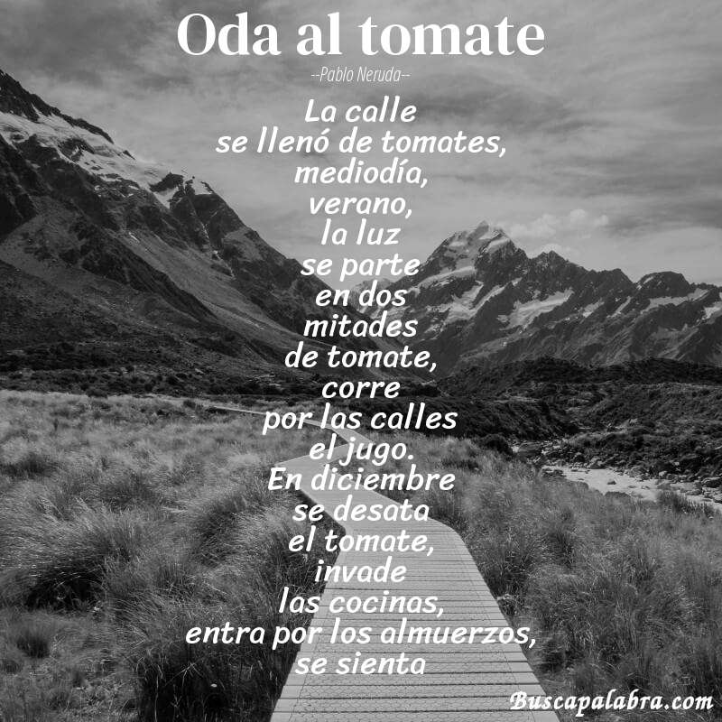 Poema oda al tomate de Pablo Neruda con fondo de paisaje