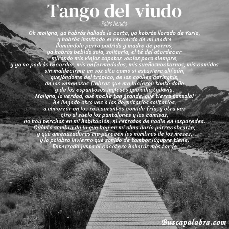 Poema tango del viudo de Pablo Neruda con fondo de paisaje