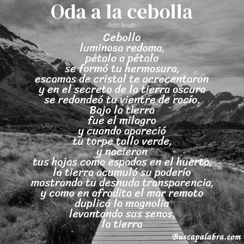 Poema oda a la cebolla de Pablo Neruda con fondo de paisaje