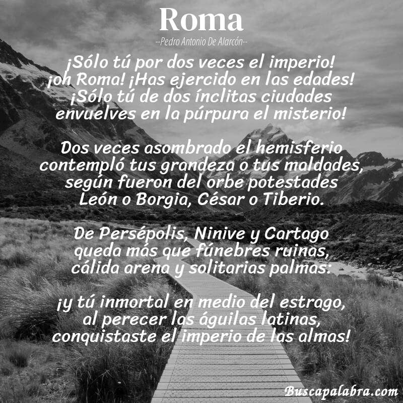 Poema Roma de Pedro Antonio de Alarcón con fondo de paisaje