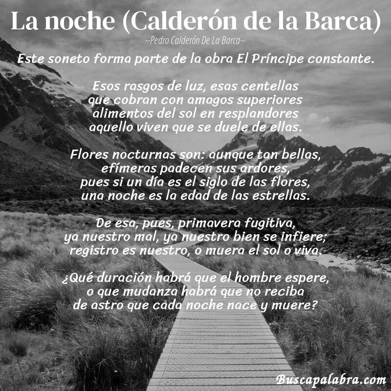 Poema La noche (Calderón de la Barca) de Pedro Calderón de la Barca con fondo de paisaje